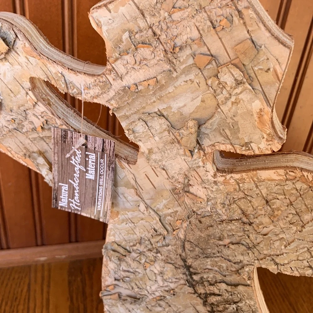 Nwt natural wood angel blowing trumpet wooden statue - Picture 2 of 5